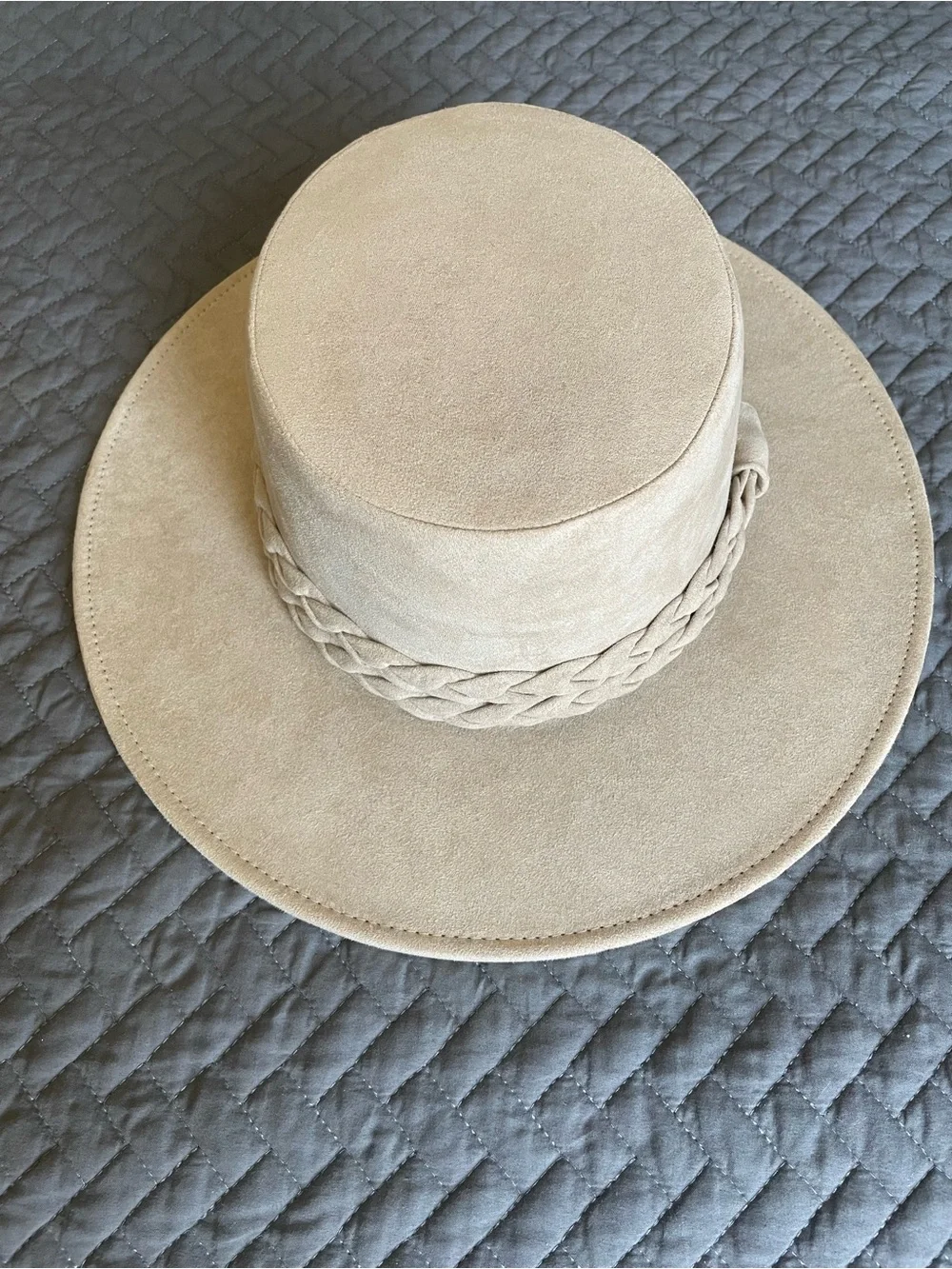Anthropologie Beige Suede Braided-Band Wide Brim Hat